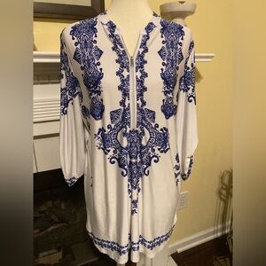 Nygard Blue and White Tunic Top Cover 
Up, Size Small